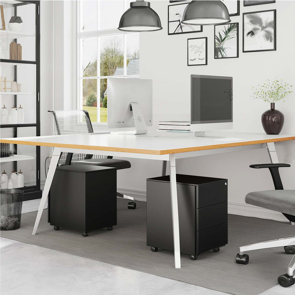 Mobile File Cabinet – Metal – Matte Black – Lockable with 3 Drawers