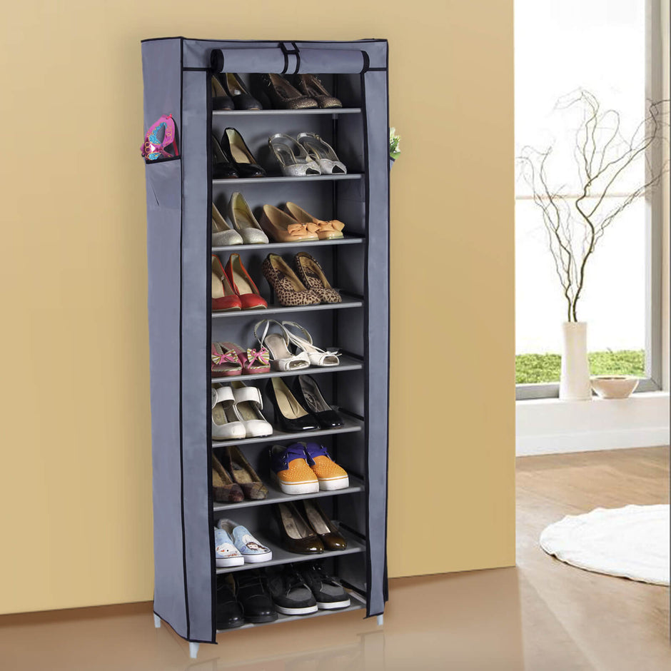 Shoe Rack Cabinet – Metal – Black – 10-Tier Storage for 27 Pairs