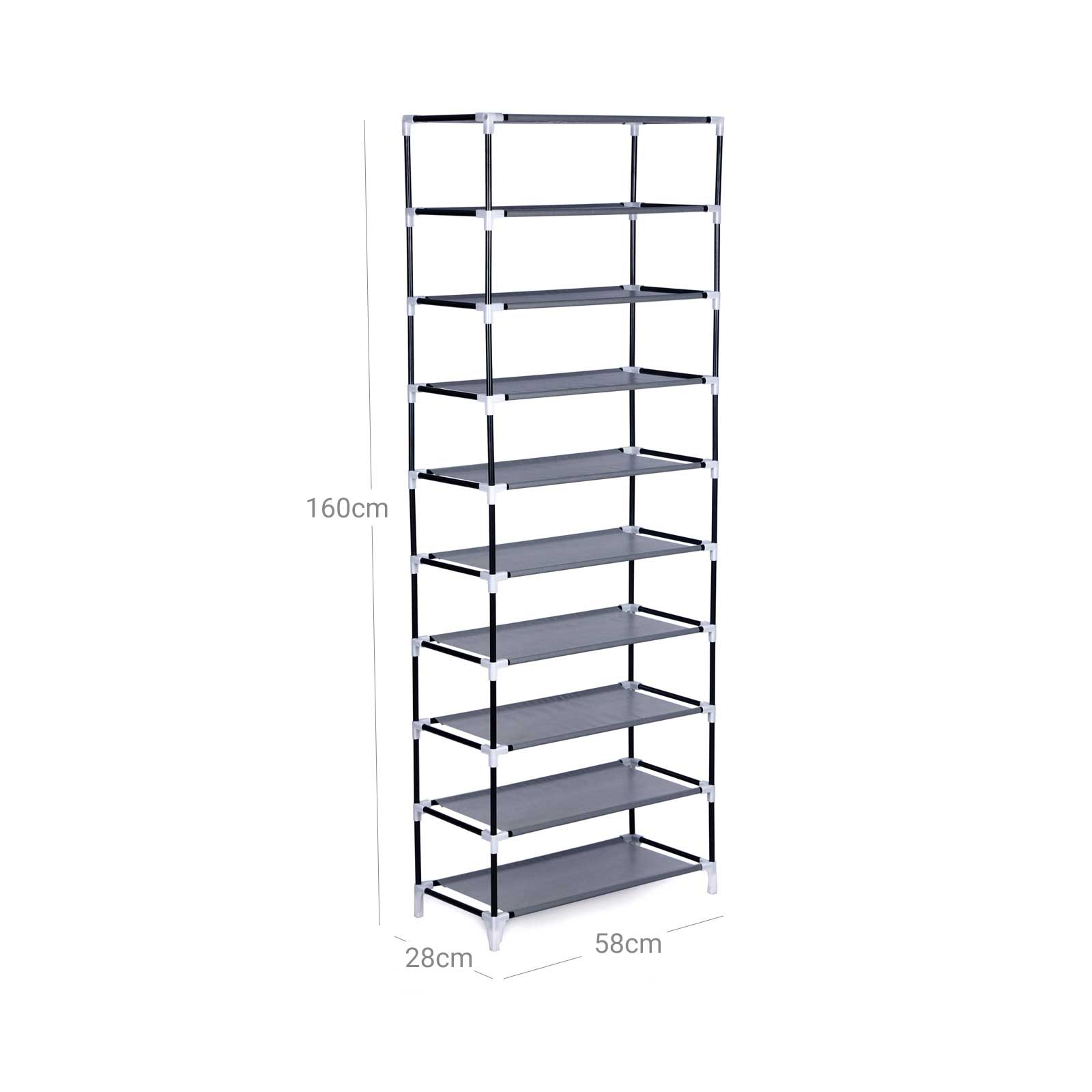 Shoe Rack Cabinet – Metal – Black – 10-Tier Storage for 27 Pairs