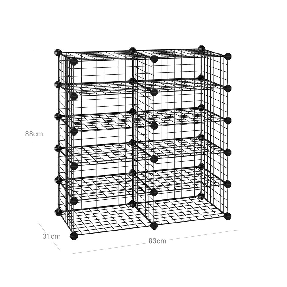Modular Storage Shelf Unit – Metal Wire – Black – Interlocking Design for Entryway Closet