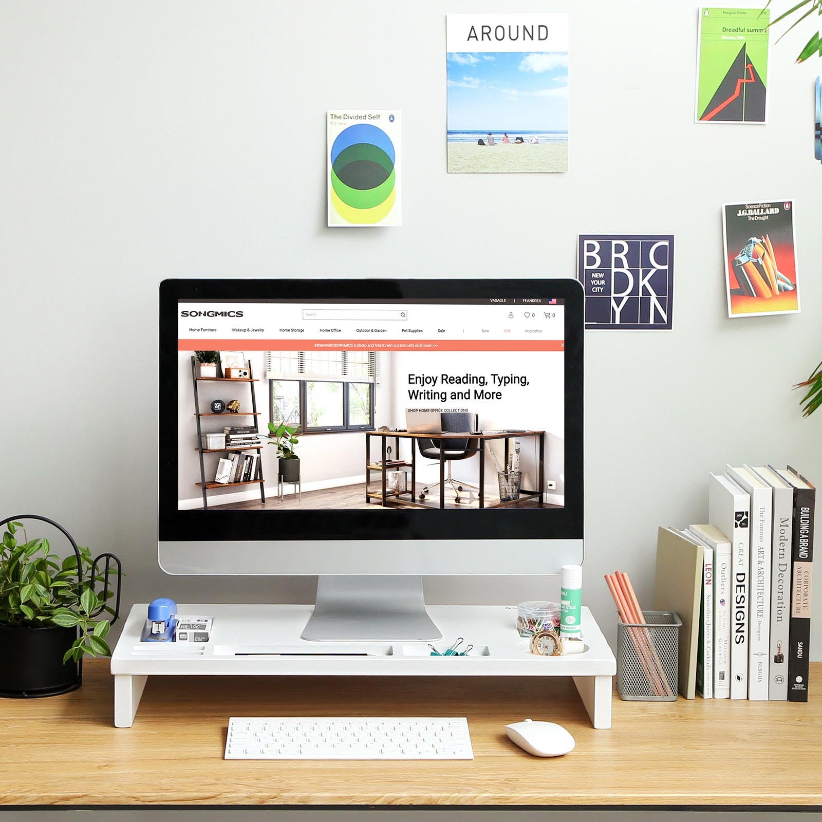 Monitor Stand – Bamboo – Natural – Desktop Organizer with Storage
