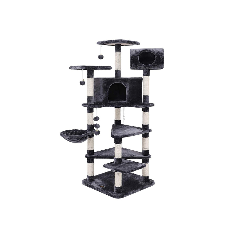Multi-Level Cat Tree – Engineered Wood – Smoky Grey – Spacious Design
