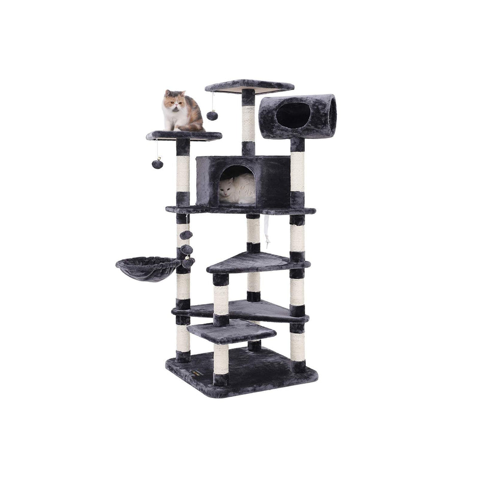 Multi-Level Cat Tree – Engineered Wood – Smoky Grey – Spacious Design