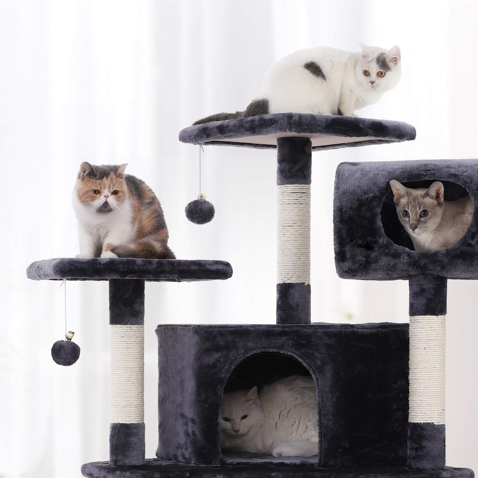 Multi-Level Cat Tree – Engineered Wood – Smoky Grey – Spacious Design