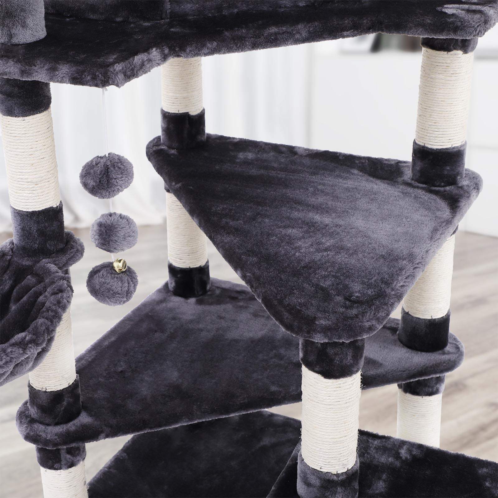 Multi-Level Cat Tree – Engineered Wood – Smoky Grey – Spacious Design