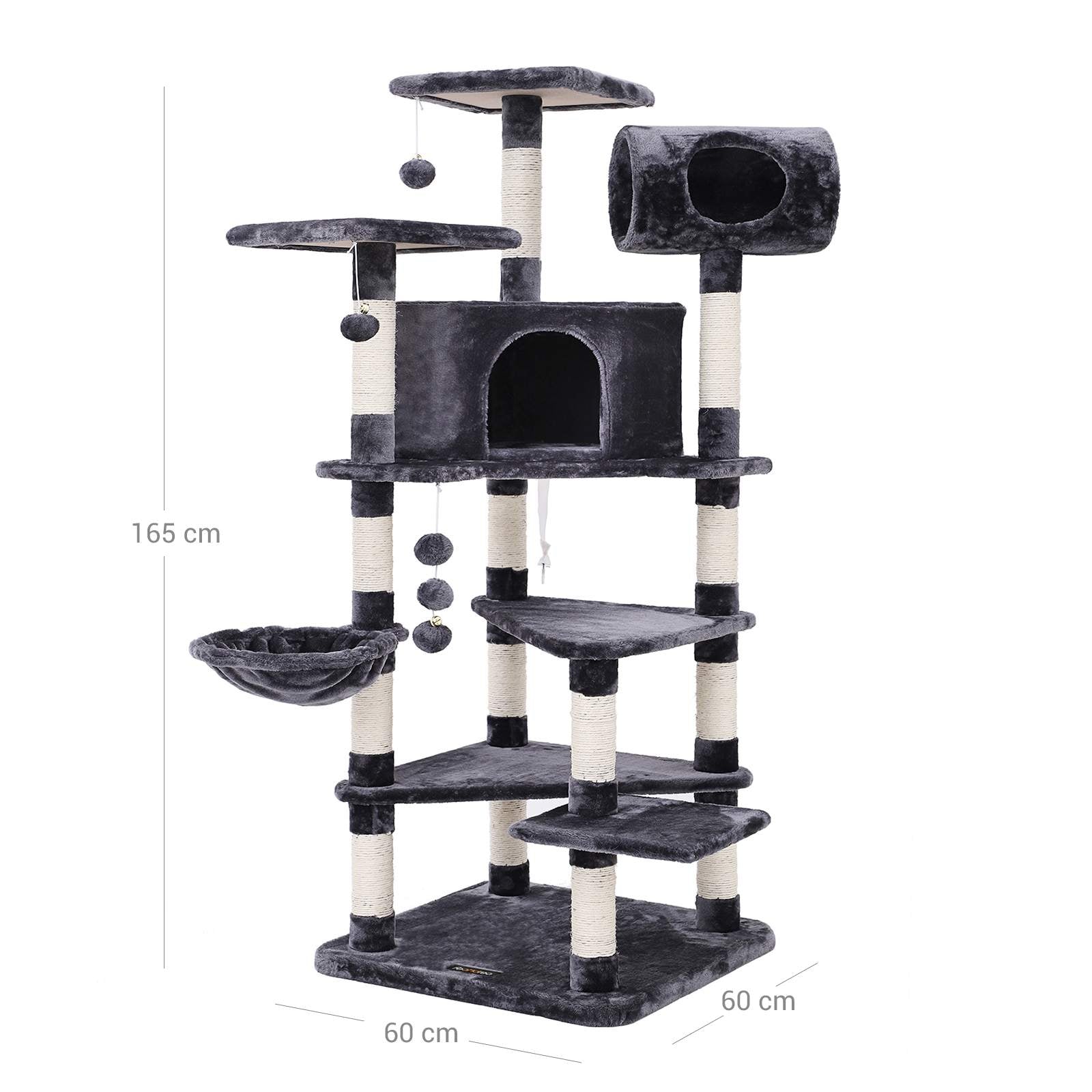 Multi-Level Cat Tree – Engineered Wood – Smoky Grey – Spacious Design