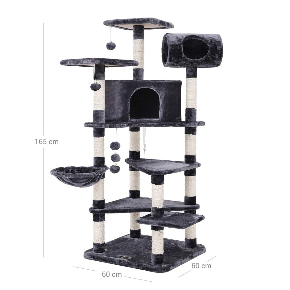 Multi-Level Cat Tree – Engineered Wood – Smoky Grey – Spacious Design