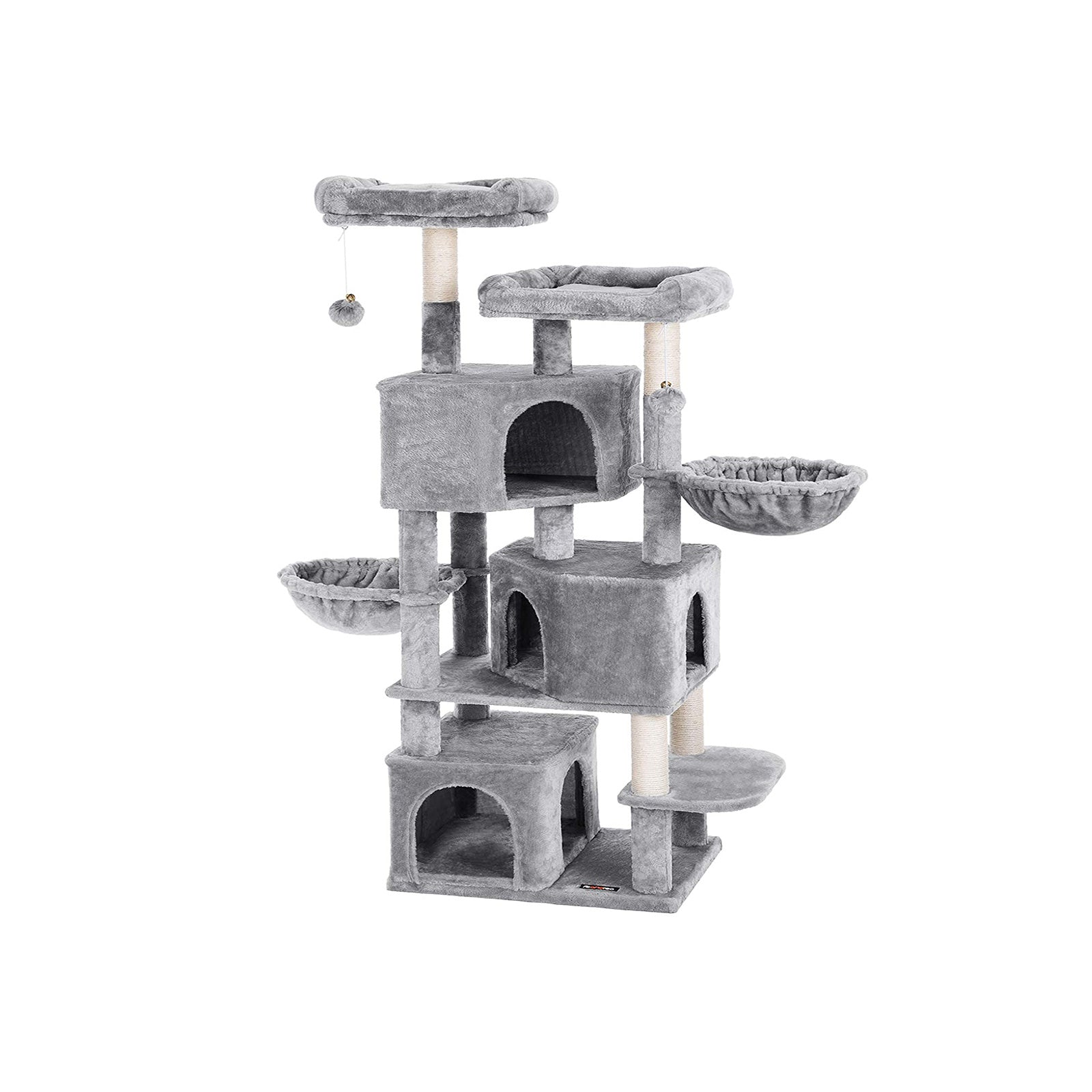 Cat Tower – Engineered Wood – Light Grey – 3-Level with Cat Caves