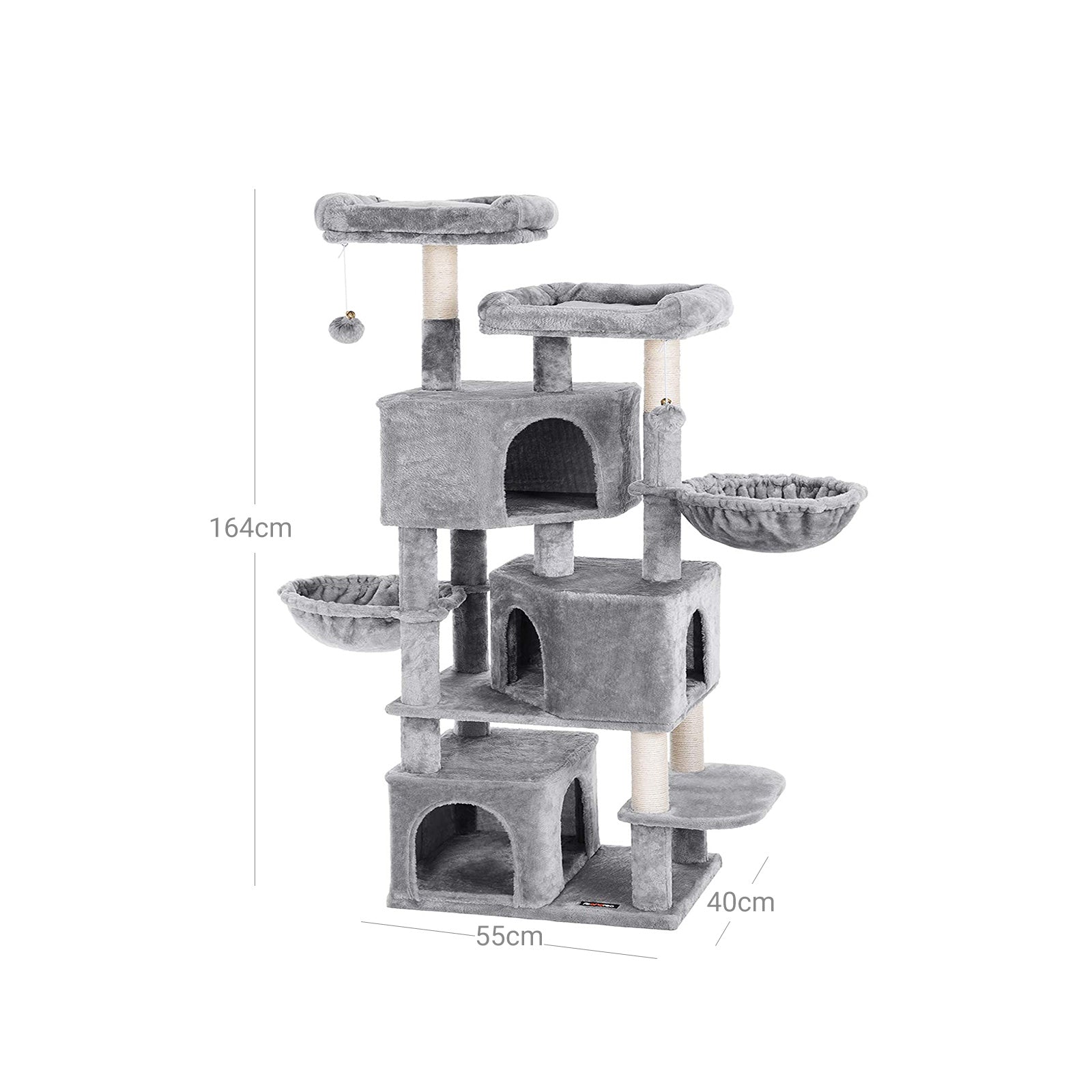 Cat Tower – Engineered Wood – Light Grey – 3-Level with Cat Caves