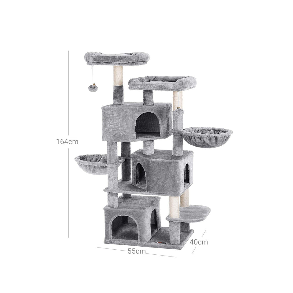 Cat Tower – Engineered Wood – Light Grey – 3-Level with Cat Caves