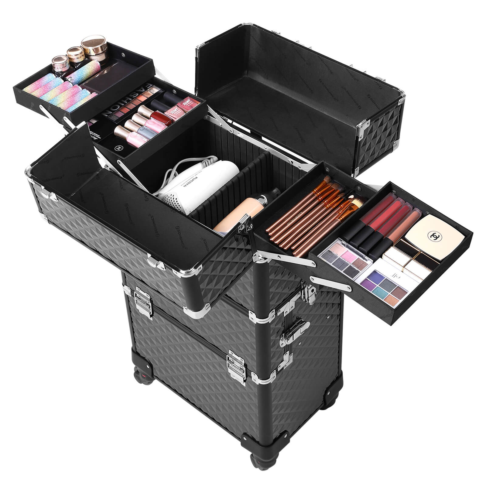 Nail Art Trolley – Aluminum – Black – 75 cm Packing Organizer