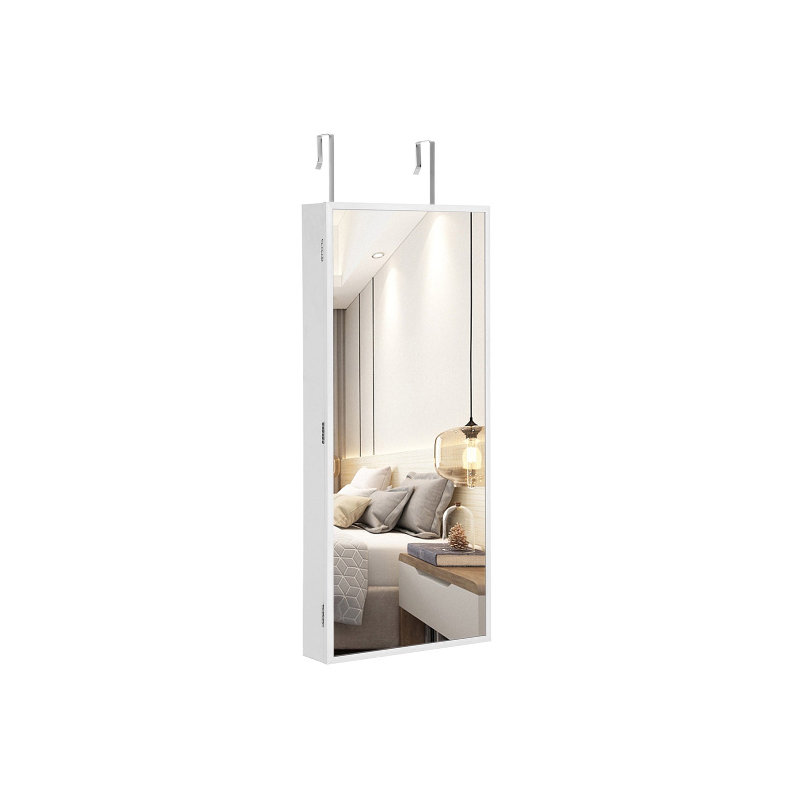 Jewelry Armoire – Wood – White – Wall-Mounted with LED Lighting and Full-Length Mirror