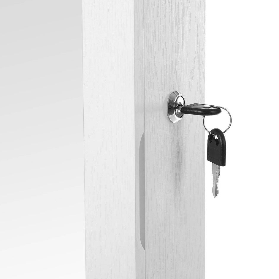 Jewelry Armoire – Wood – White – Wall-Mounted with LED Lighting and Full-Length Mirror