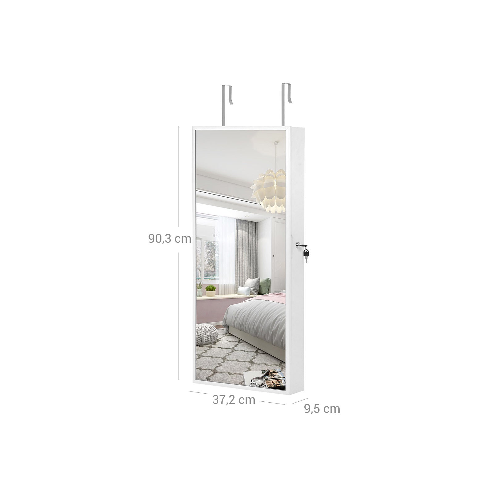 Jewelry Armoire – Wood – White – Wall-Mounted with LED Lighting and Full-Length Mirror