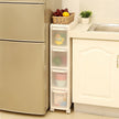 Narrow Gap Storage Shelf – PP Plastic – White – 4-Tier Detachable Design with Wheels