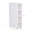 Narrow Gap Storage Shelf – PP Plastic – White – 4-Tier Detachable Design with Wheels