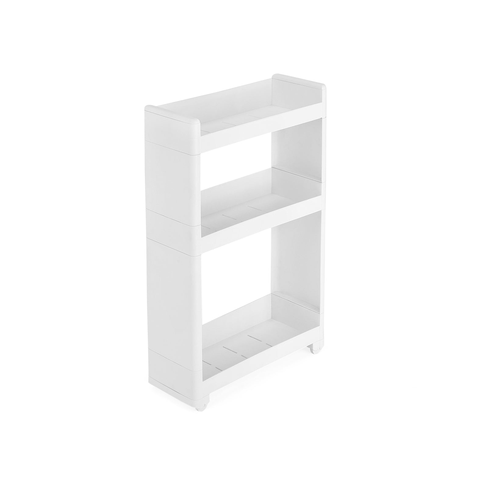 Narrow Storage Rolling Trolley – Metal – White – 3 Shelves for Kitchen, Bathroom, and Cellar