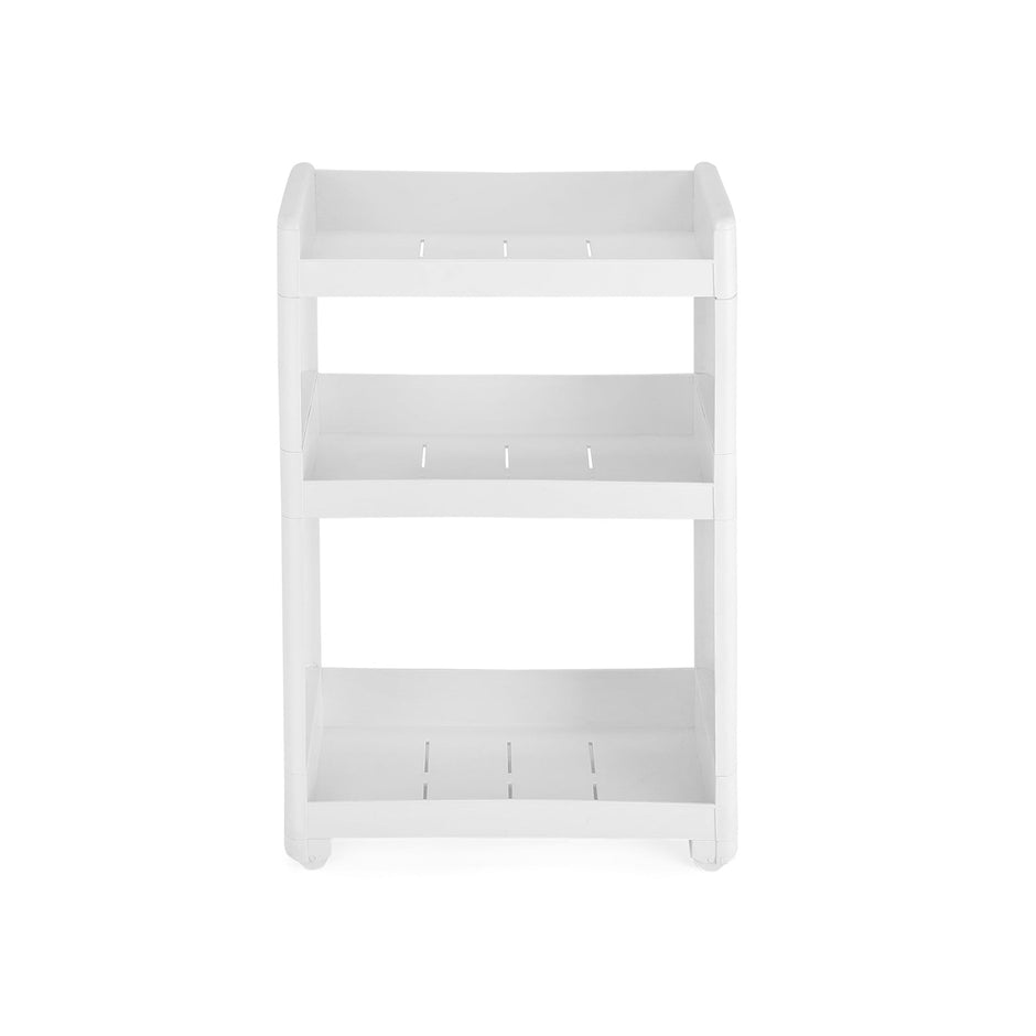 Narrow Storage Rolling Trolley – Metal – White – 3 Shelves for Kitchen, Bathroom, and Cellar