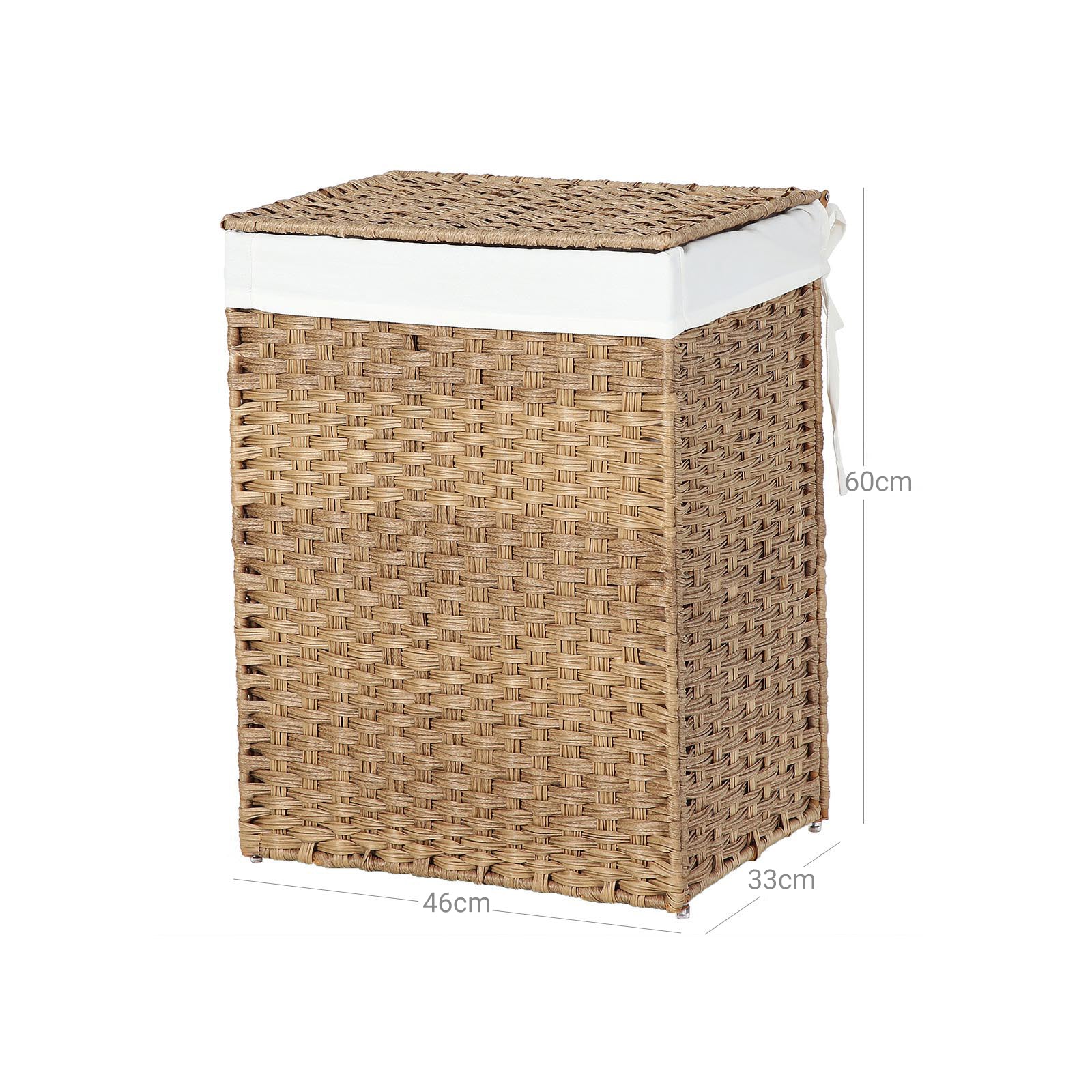 Double Laundry Hamper – Synthetic Rattan – Natural – Foldable with Lid and Removable Liner