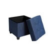 Collapsible Cube Ottoman – Fabric – Navy Blue – Versatile Storage and Foot Stool with Wooden Feet