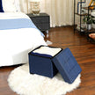 Collapsible Cube Ottoman – Fabric – Navy Blue – Versatile Storage and Foot Stool with Wooden Feet