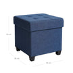Collapsible Cube Ottoman – Fabric – Navy Blue – Versatile Storage and Foot Stool with Wooden Feet