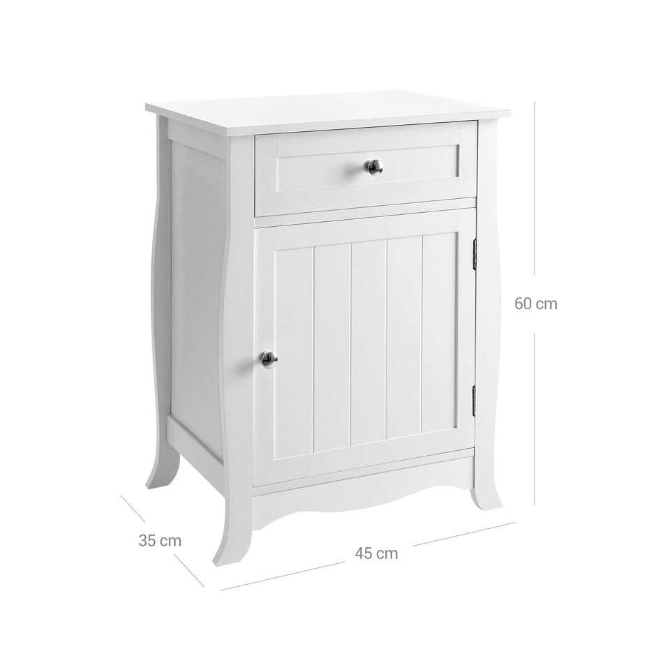 Nightstand – Wooden – White – Large Capacity with Storage Cabinet and Drawer