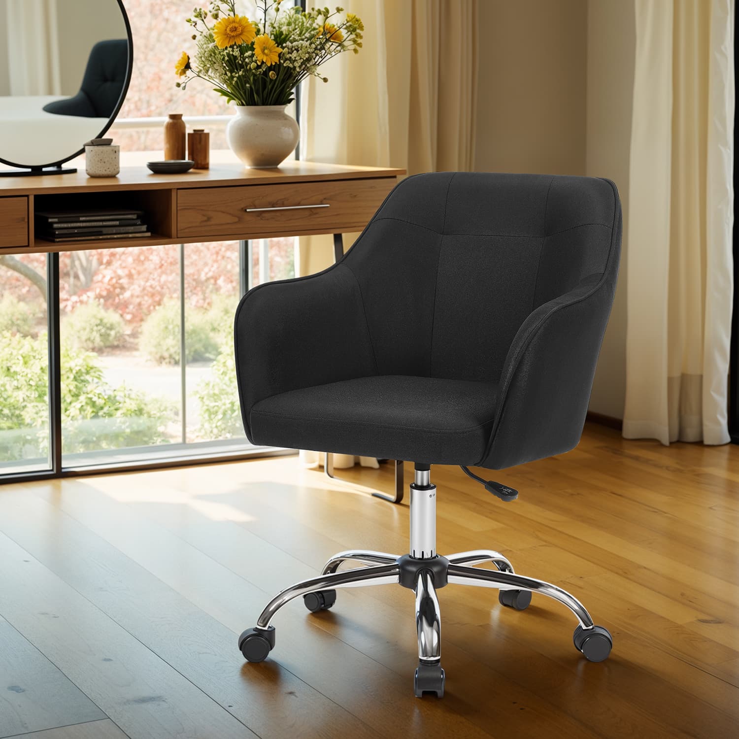 Office Chair – Cotton-Linen Fabric – Black – Adjustable Height