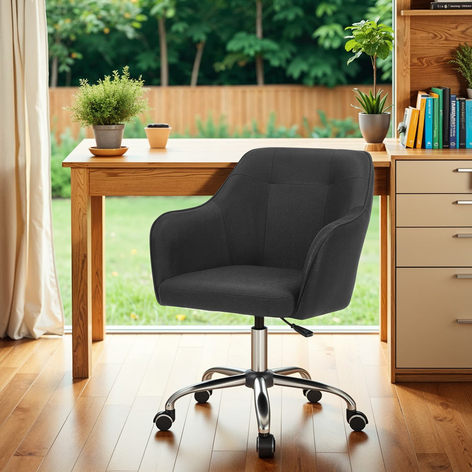 Office Chair – Cotton-Linen Fabric – Black – Adjustable Height