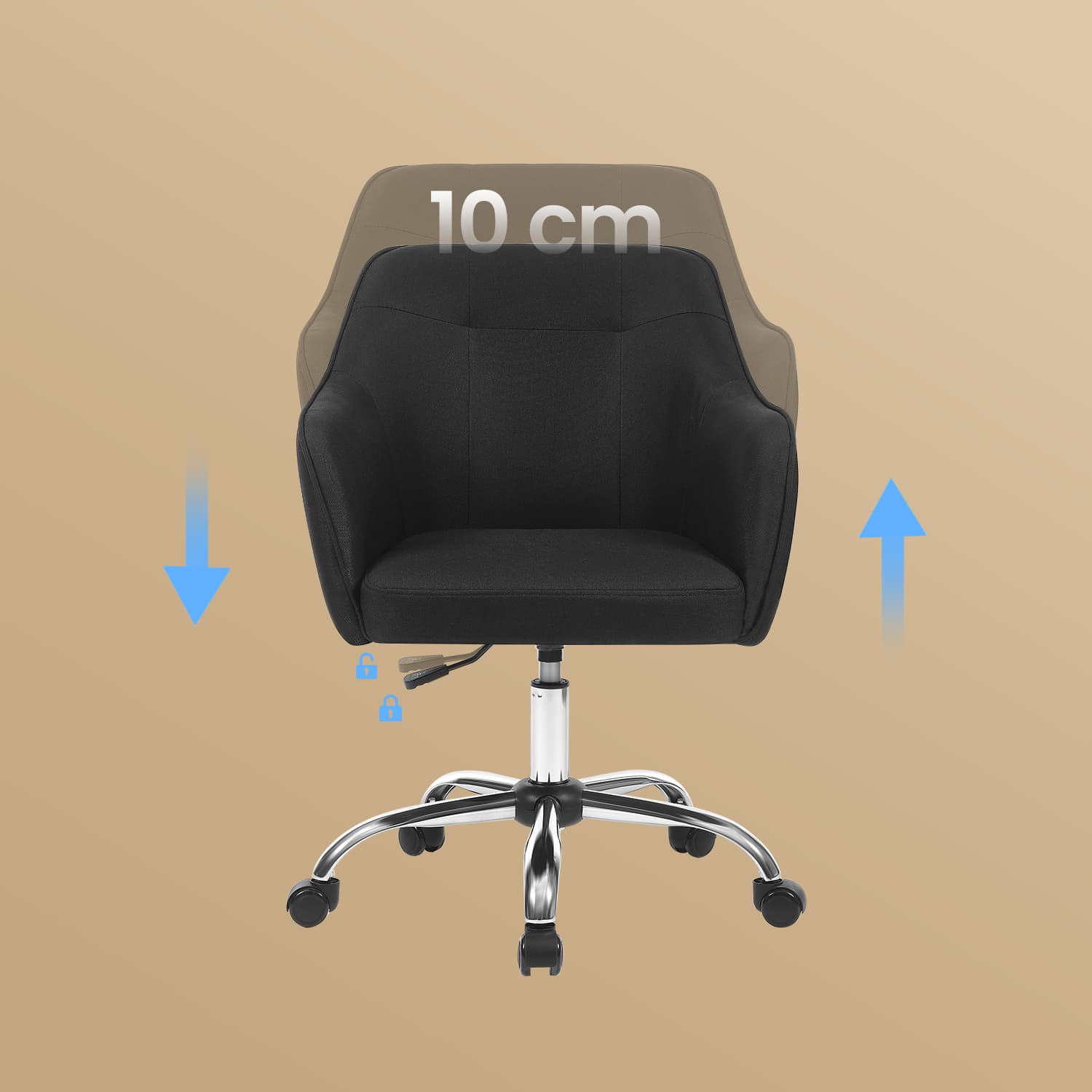Office Chair – Cotton-Linen Fabric – Black – Adjustable Height