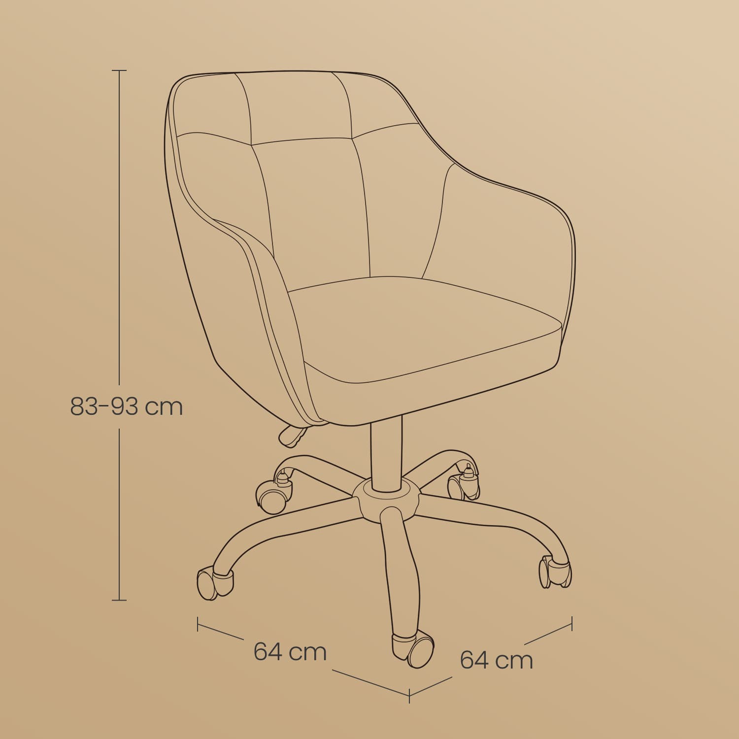 Office Chair – Cotton-Linen Fabric – Black – Adjustable Height