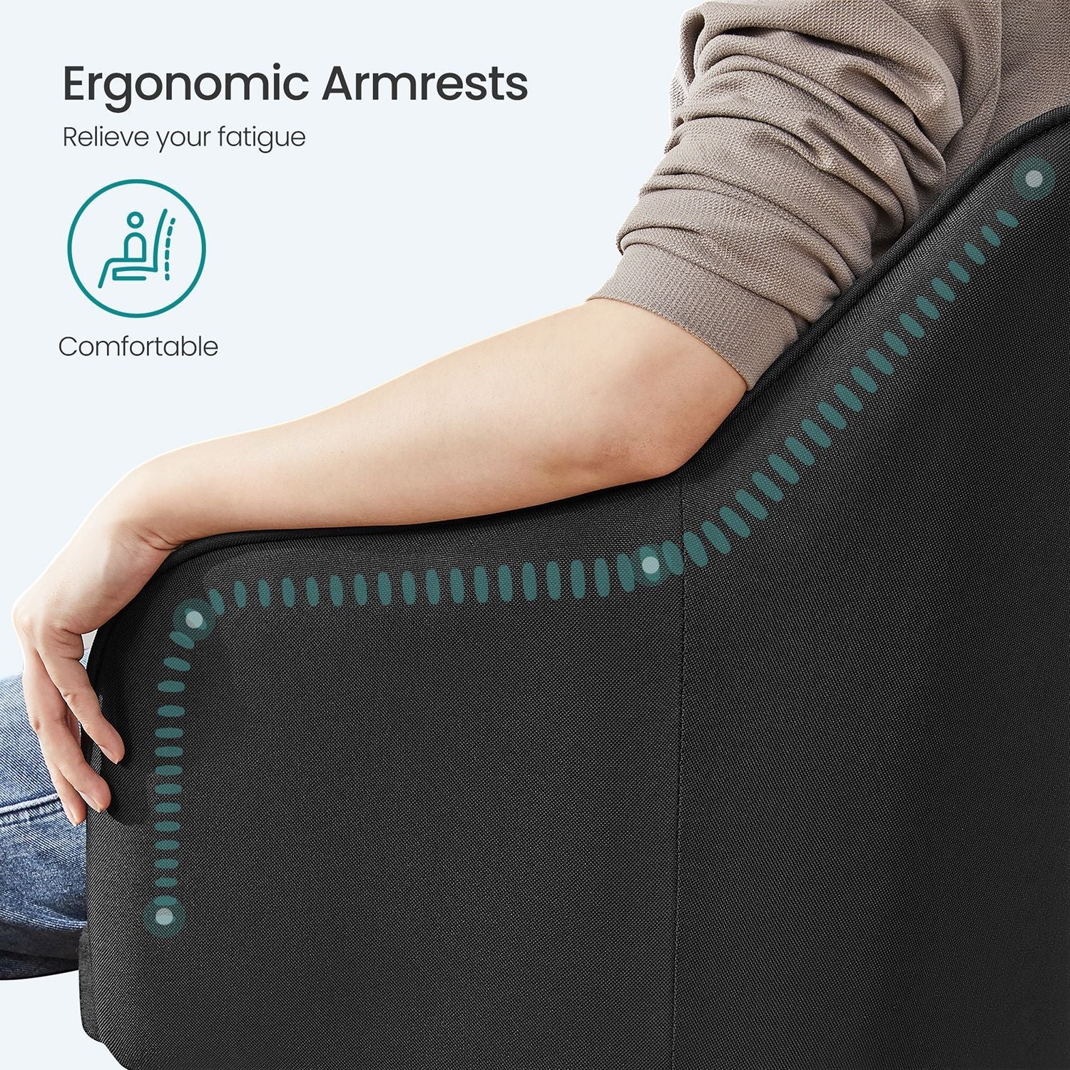 Office Chair – Linenette Fabric – Black – Ergonomic Swivel Design with Armrests