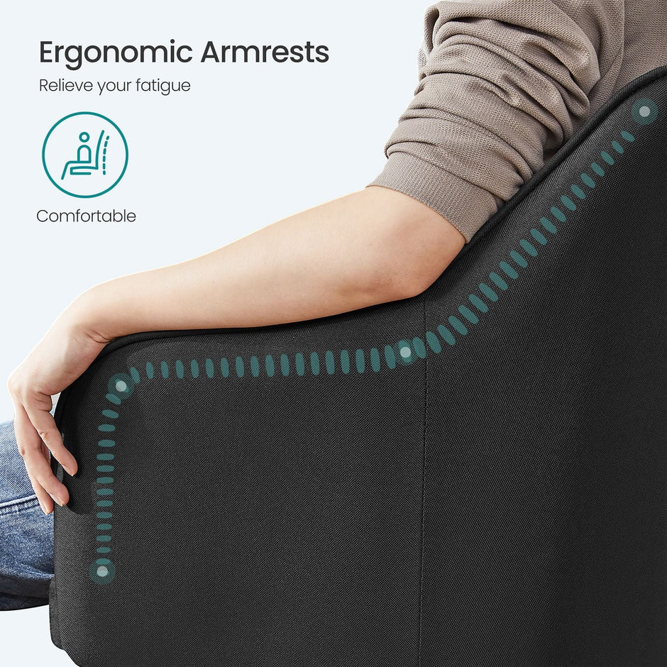 Office Chair – Linenette Fabric – Black – Ergonomic Swivel Design with Armrests
