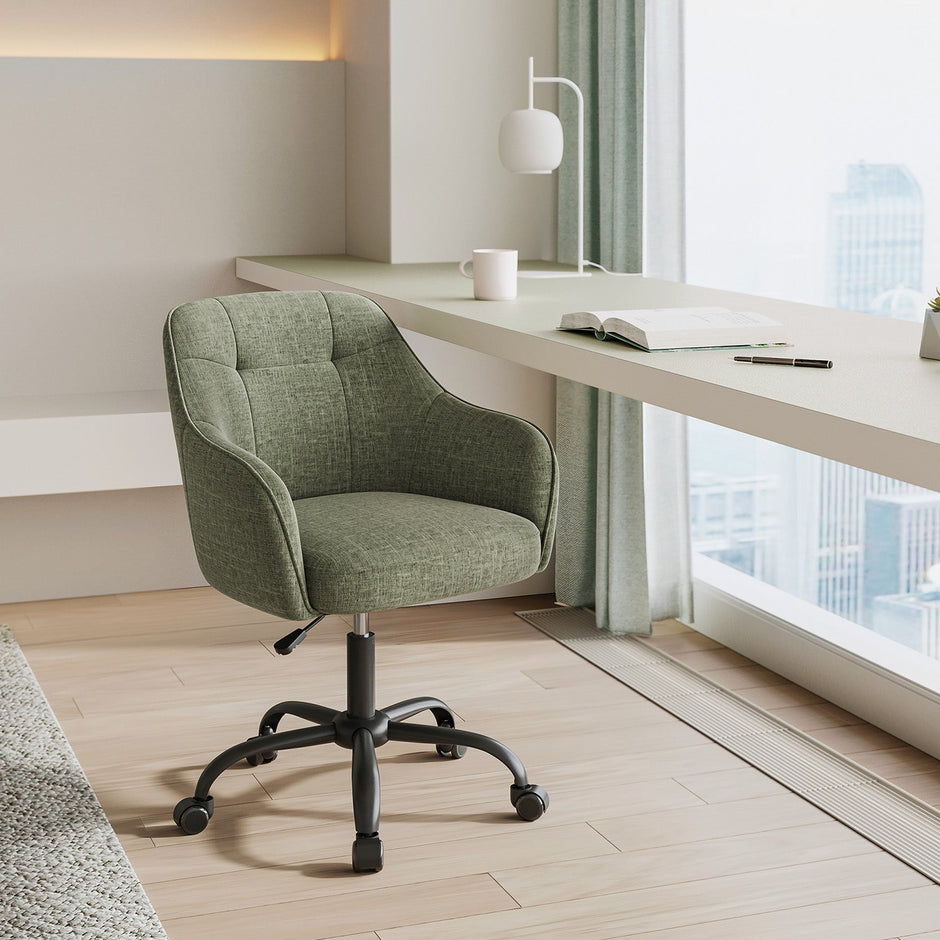 Office Chair – Linenette Fabric – Green – Ergonomic, Height Adjustable, Swivel, 120 kg Load