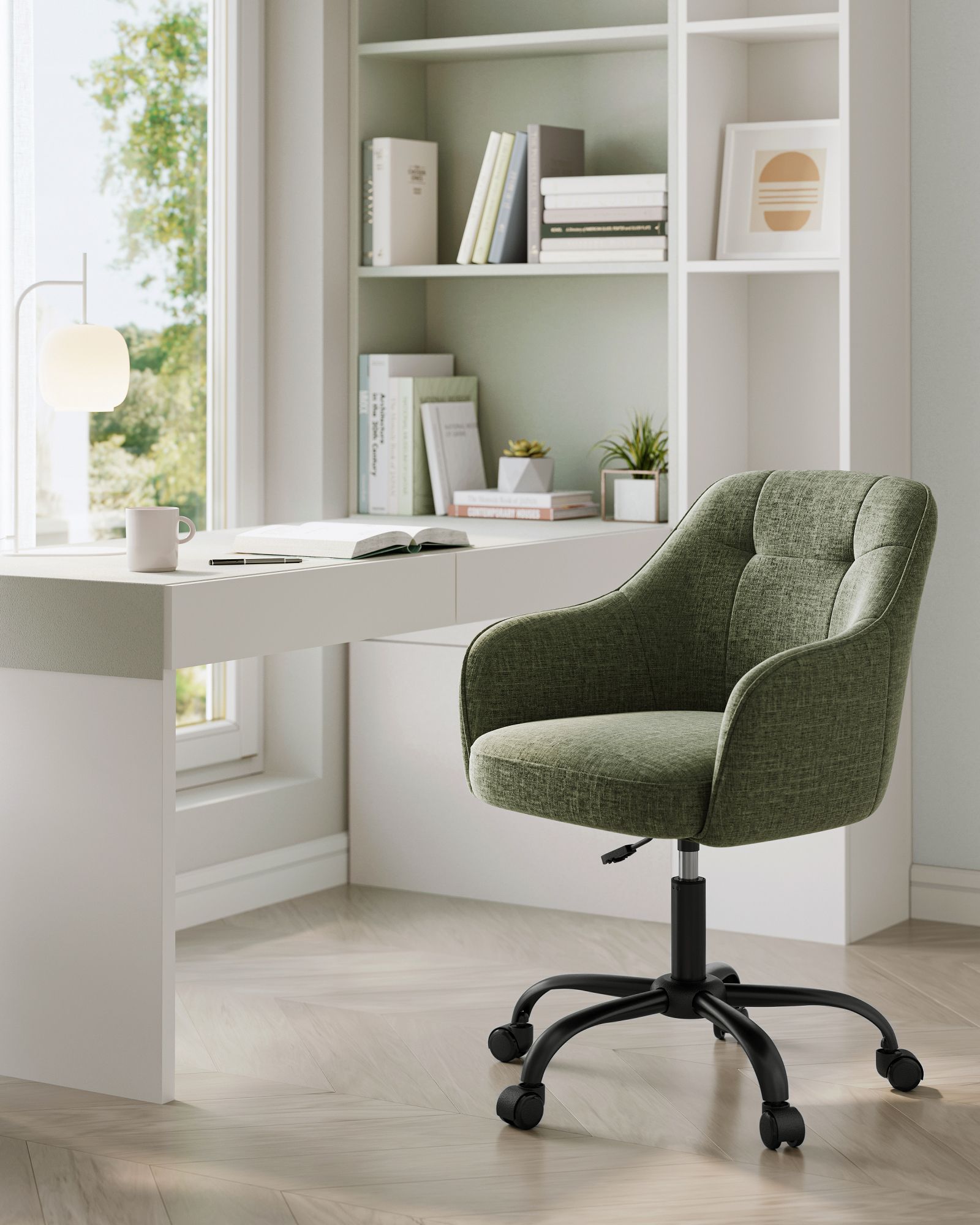 Office Chair – Linenette Fabric – Green – Ergonomic, Height Adjustable, Swivel, 120 kg Load