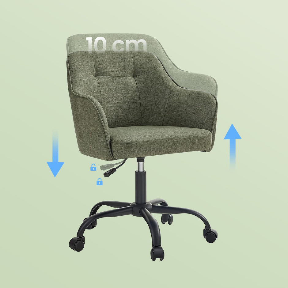 Desk Chair – Cotton-Linen Fabric – Green – Adjustable Height with Armrests