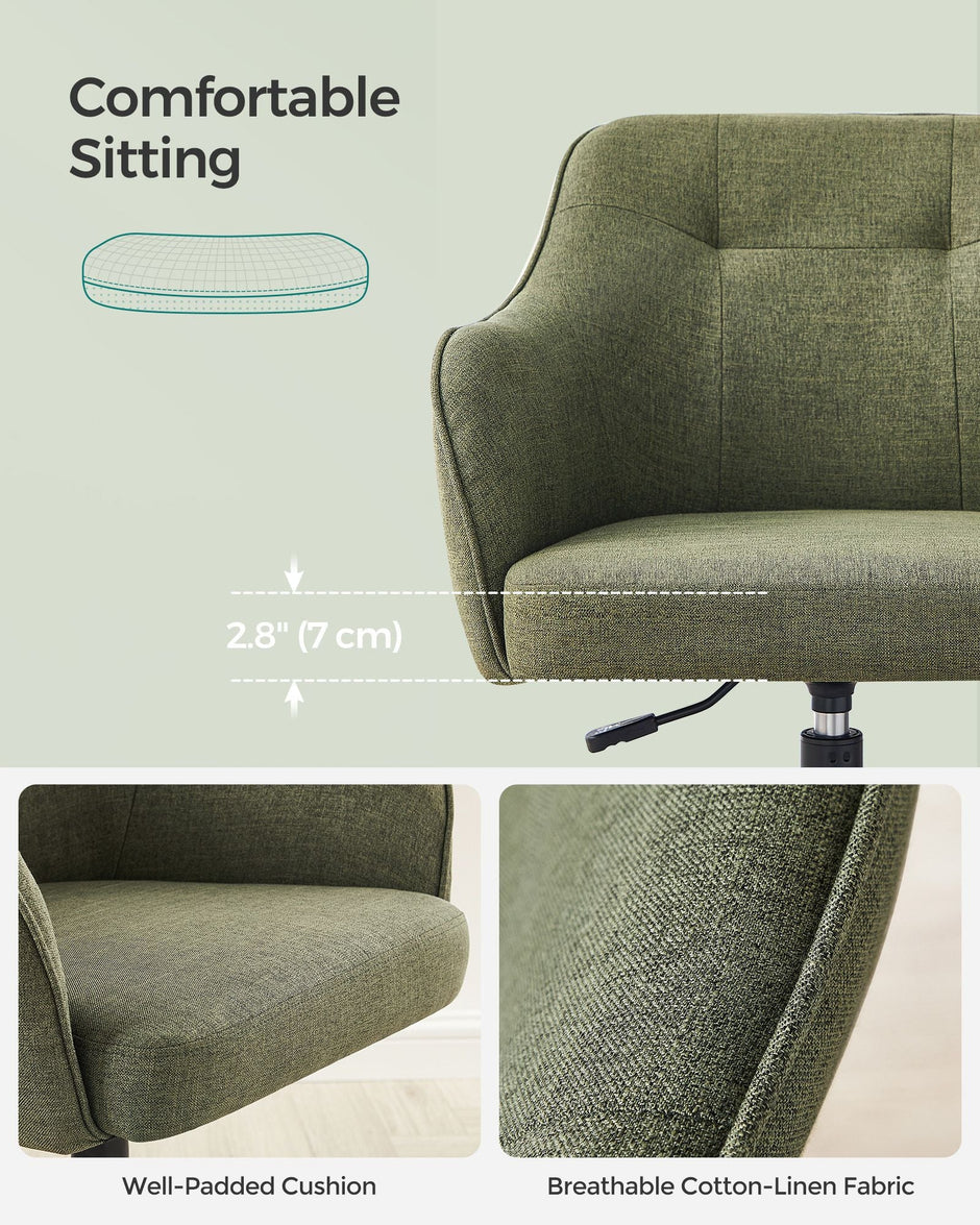 Office Chair – Linenette Fabric – Green – Ergonomic, Height Adjustable, Swivel, 120 kg Load