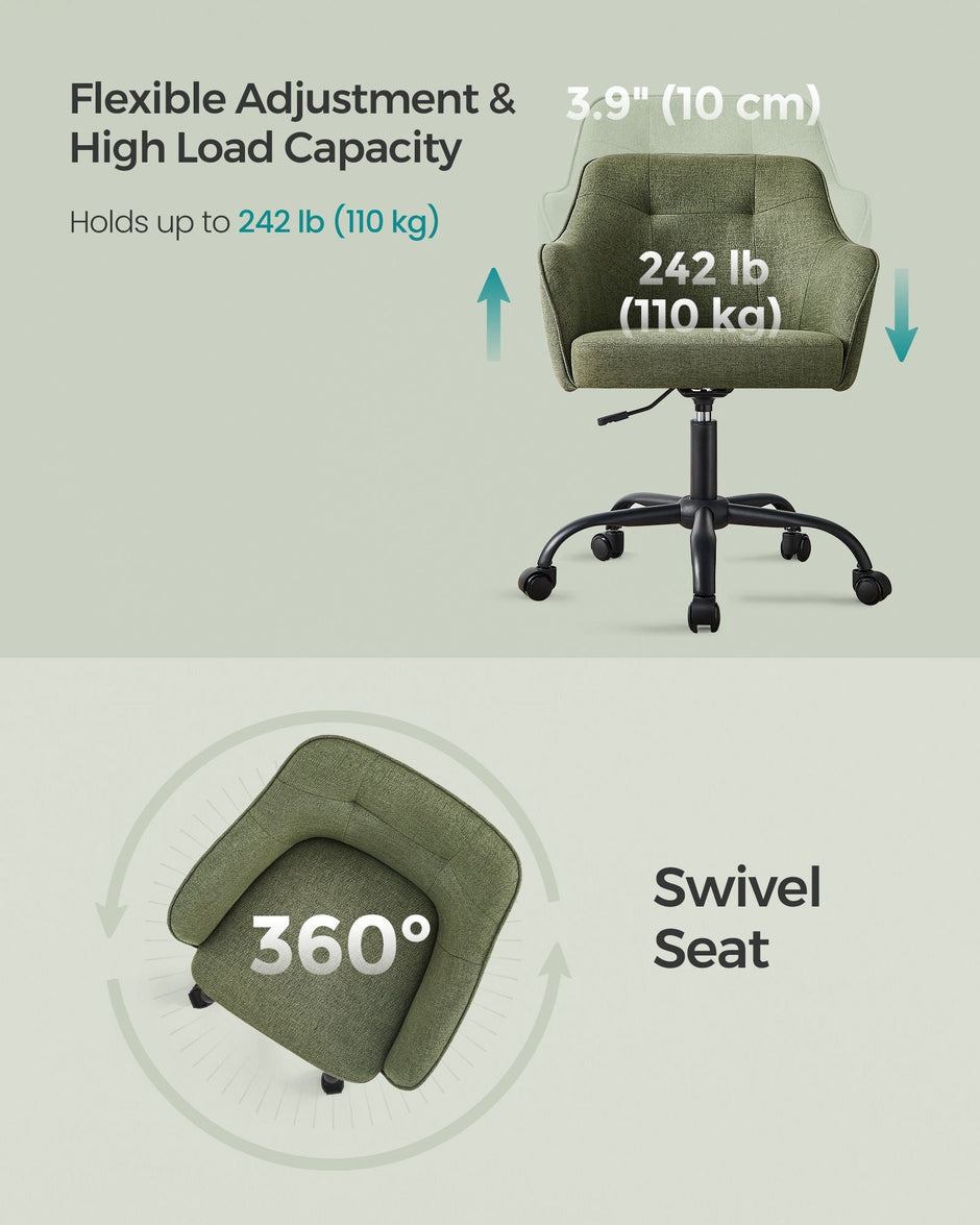 Office Chair – Linenette Fabric – Green – Ergonomic, Height Adjustable, Swivel, 120 kg Load