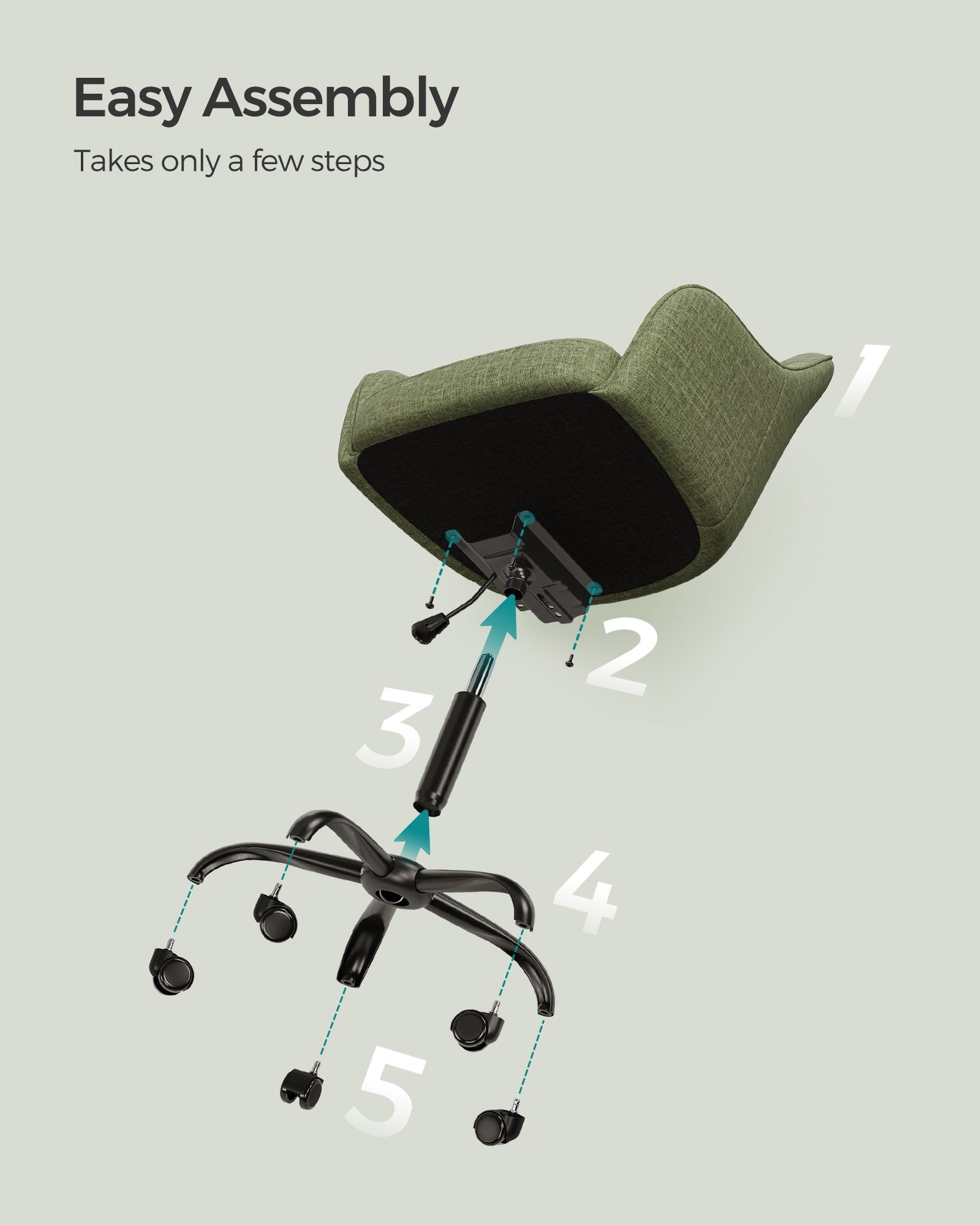 Office Chair – Linenette Fabric – Green – Ergonomic, Height Adjustable, Swivel, 120 kg Load