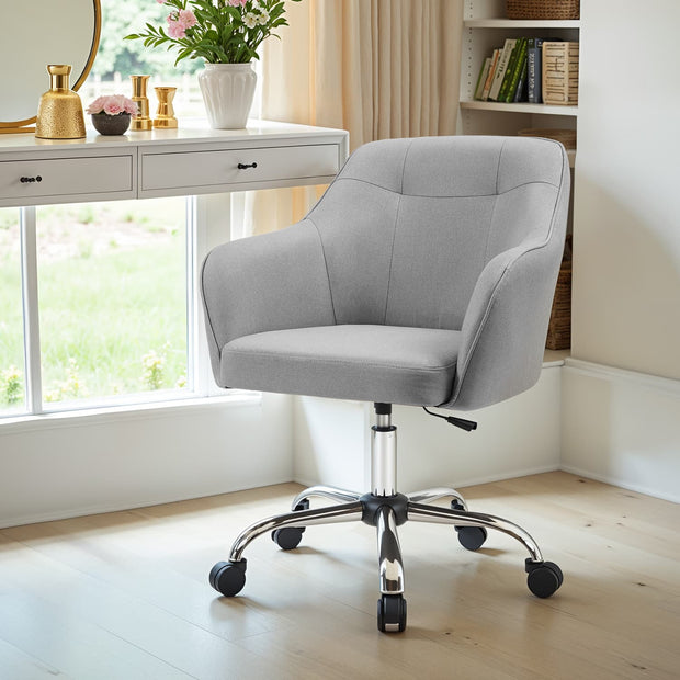 Adjustable Desk Chair – Cotton-Linen Fabric – Grey – Armrests and 110 kg Load Capacity