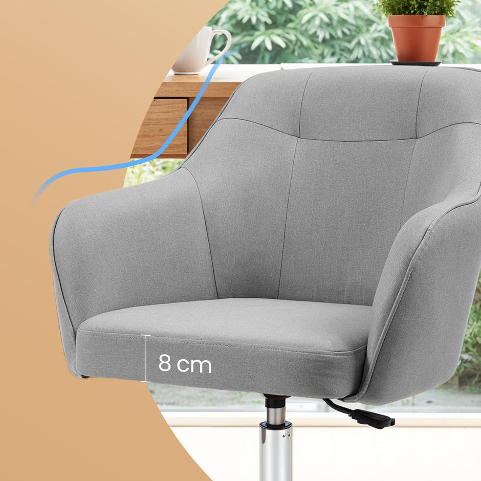 Adjustable Desk Chair – Cotton-Linen Fabric – Grey – Armrests and 110 kg Load Capacity