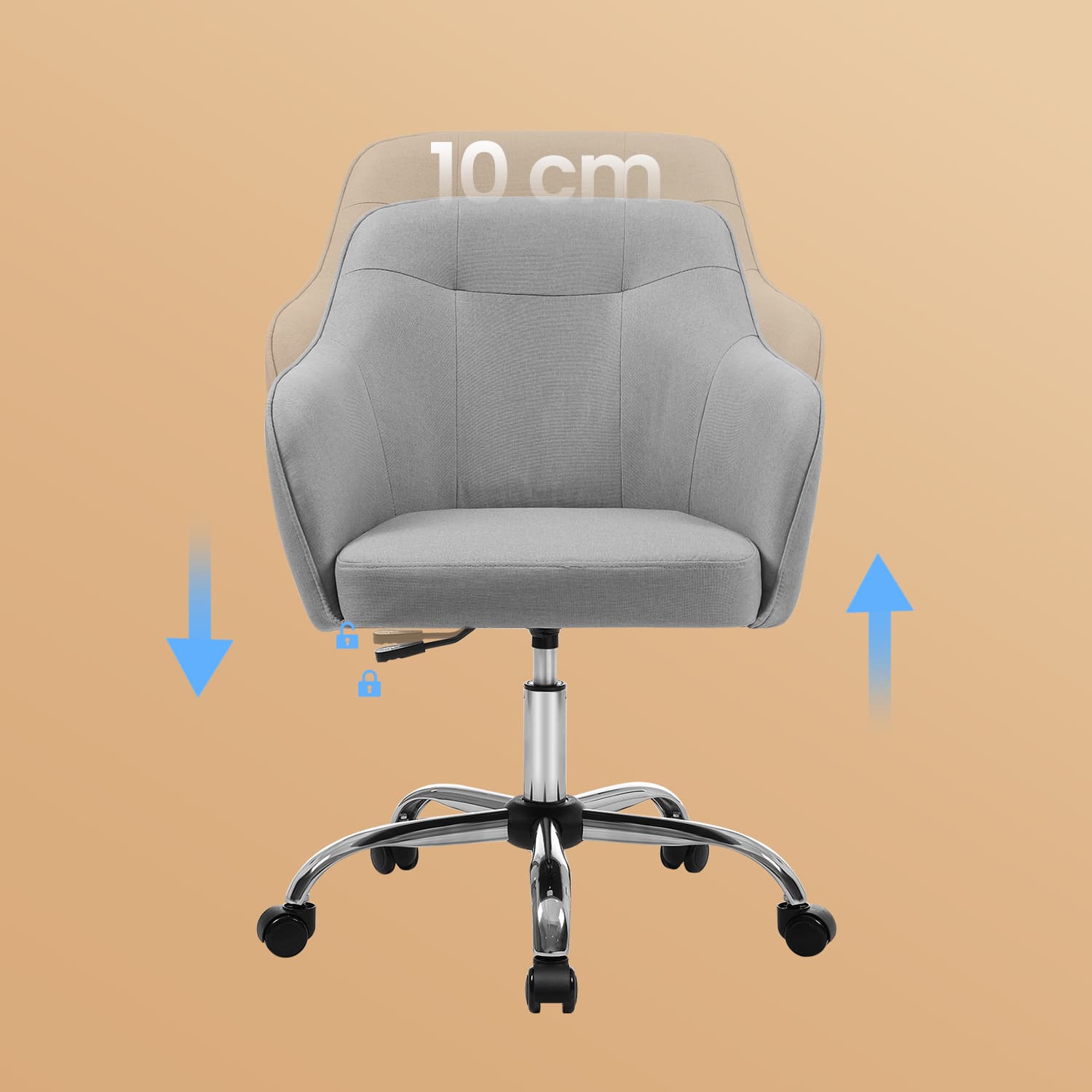 Adjustable Desk Chair – Cotton-Linen Fabric – Grey – Armrests and 110 kg Load Capacity