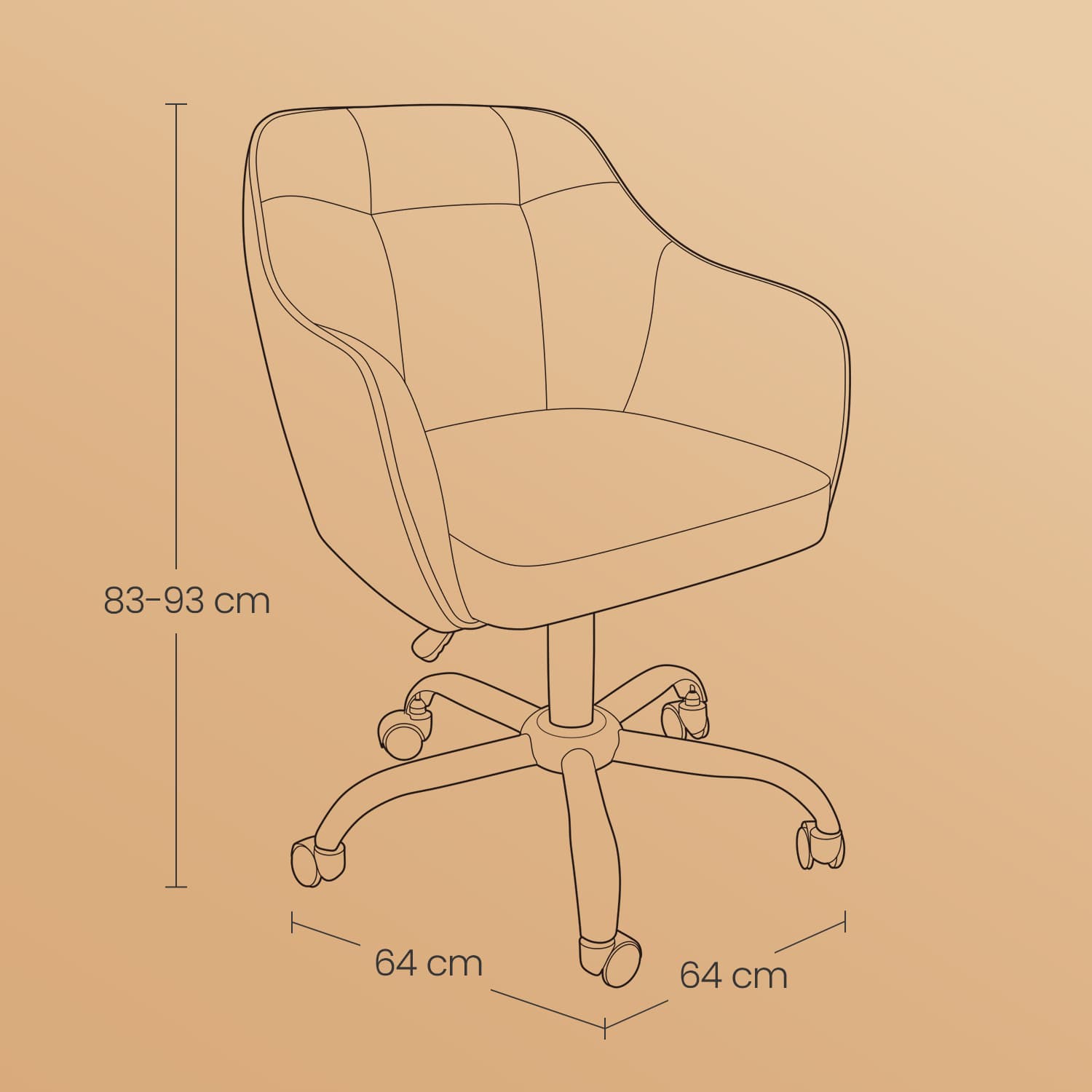 Adjustable Desk Chair – Cotton-Linen Fabric – Grey – Armrests and 110 kg Load Capacity