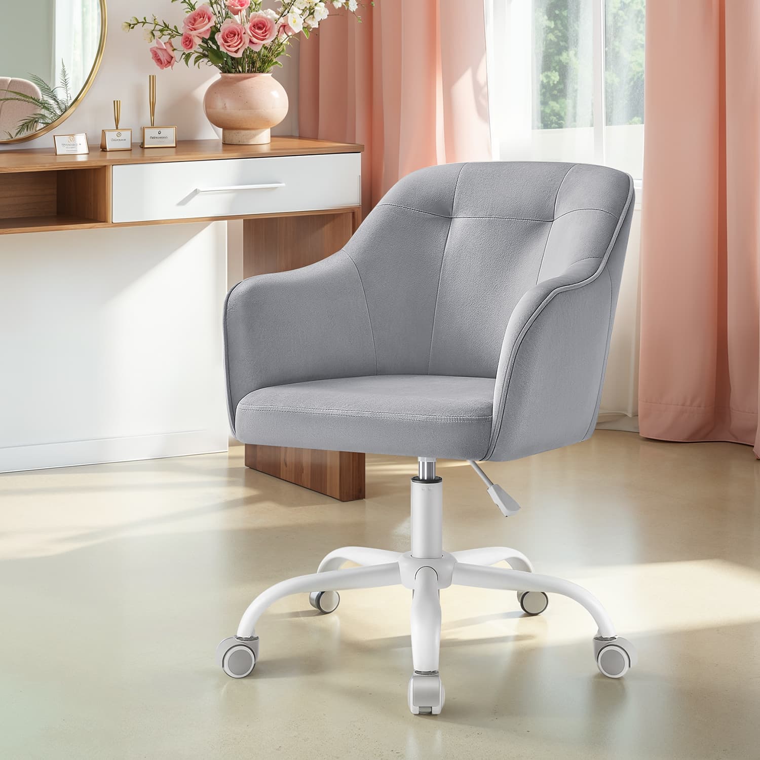 Office Chair – Cotton-Linen Fabric – Black – Adjustable Height