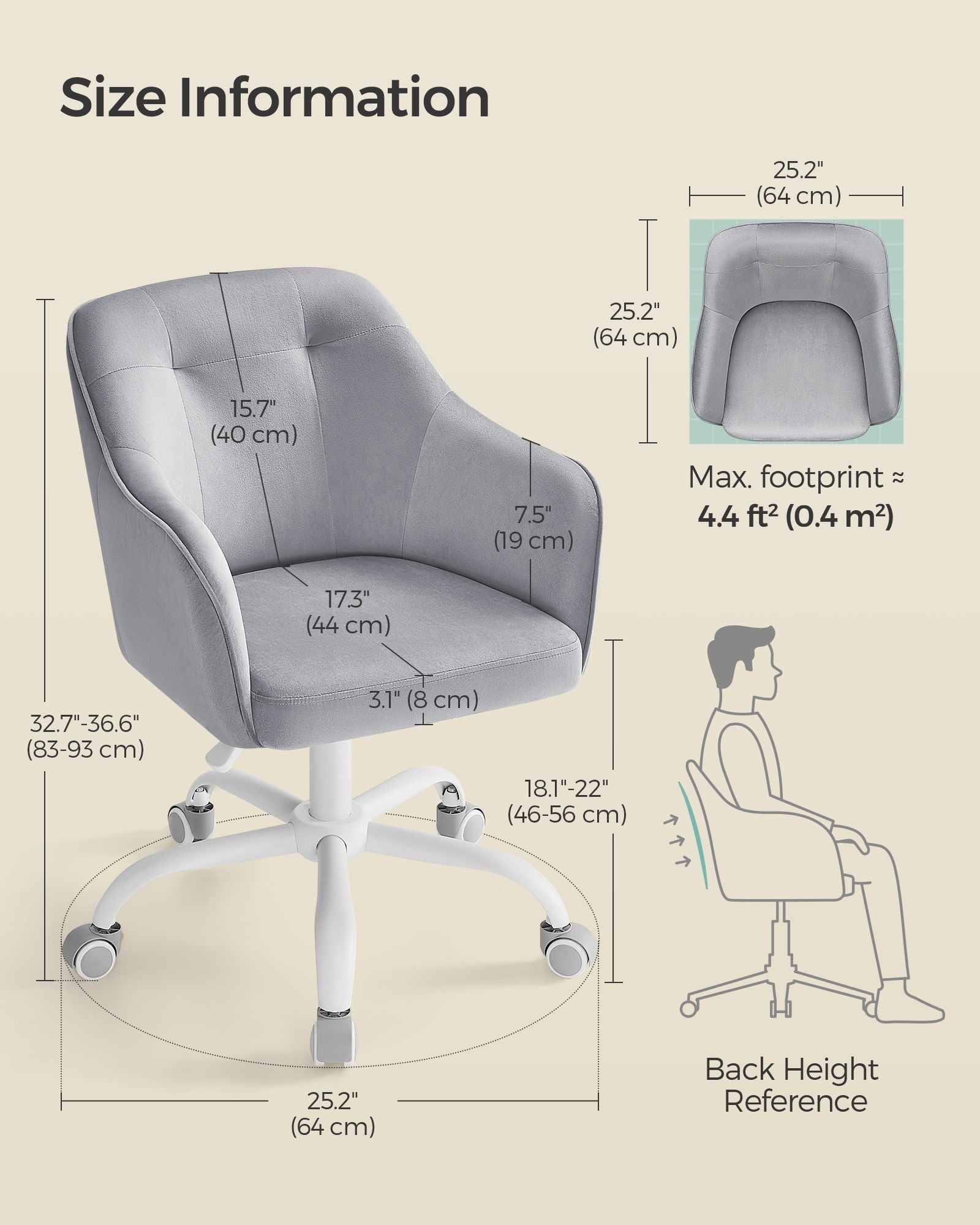 Swivel Office Chair – Linenette Fabric – Dove Grey – Ergonomic Design, Height Adjustable