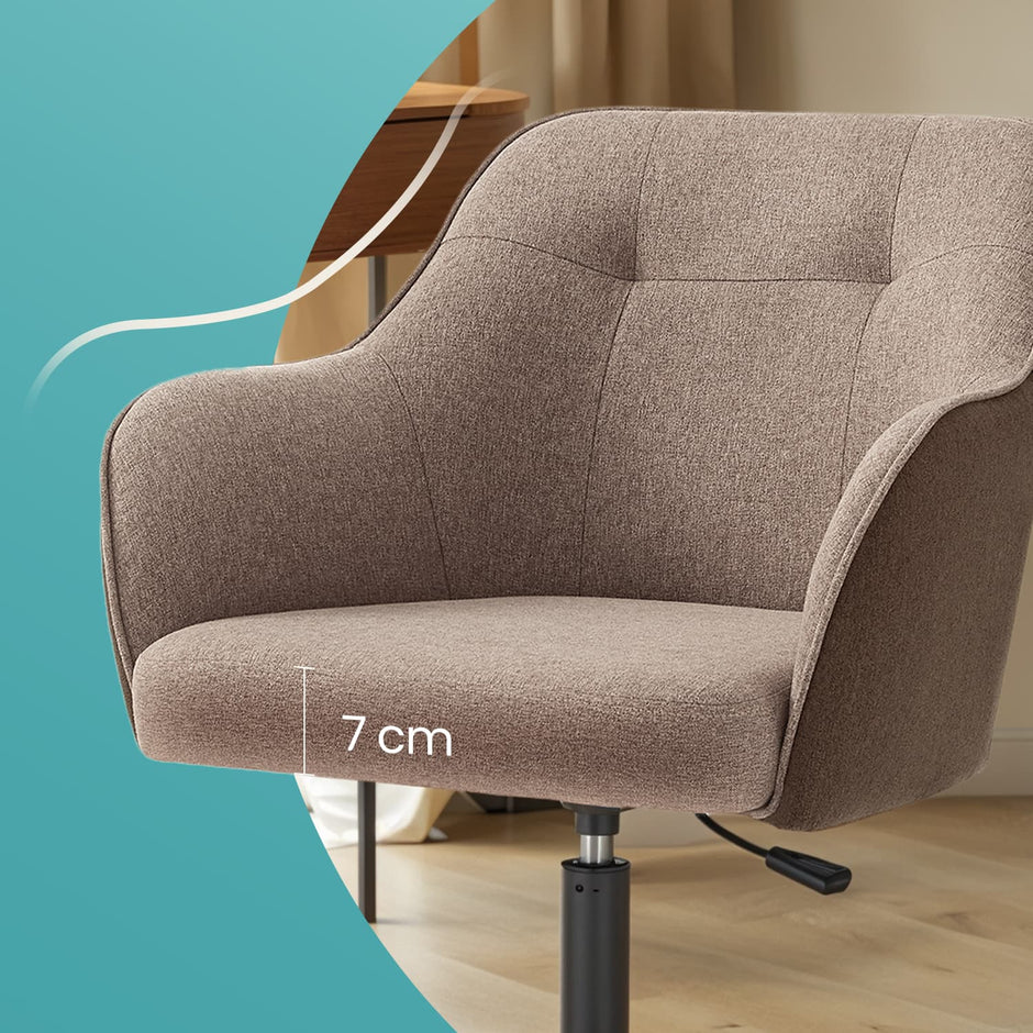 Office Chair – Cotton-Linen Fabric – Brown – Adjustable Height with Armrests