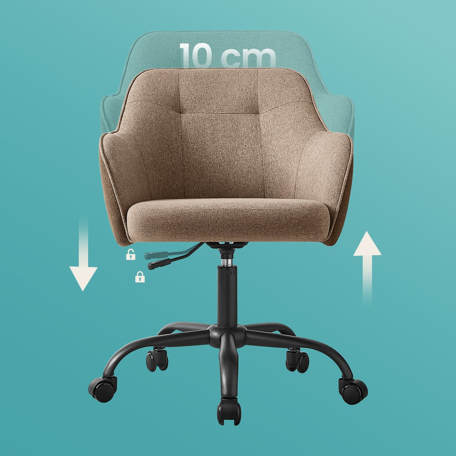Office Chair – Cotton-Linen Fabric – Brown – Adjustable Height with Armrests