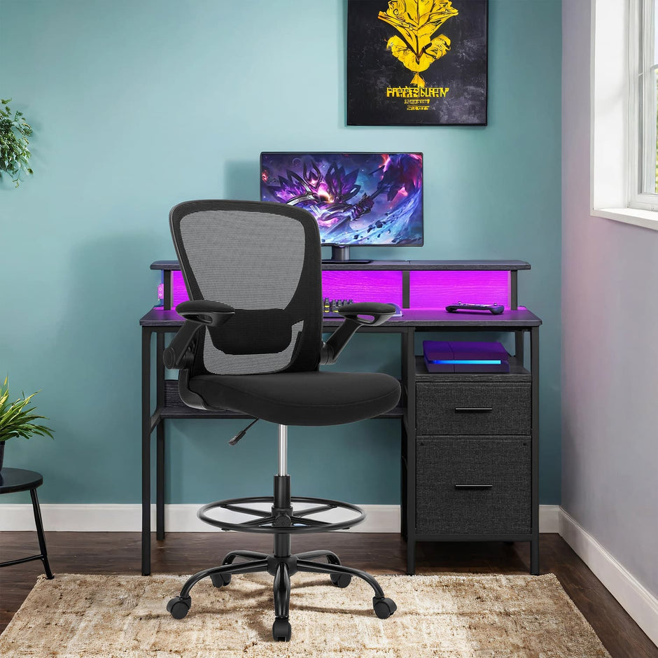 Ergonomic Mesh Office Chair – Black – Adjustable Lumbar Support and Flip-up Armrests