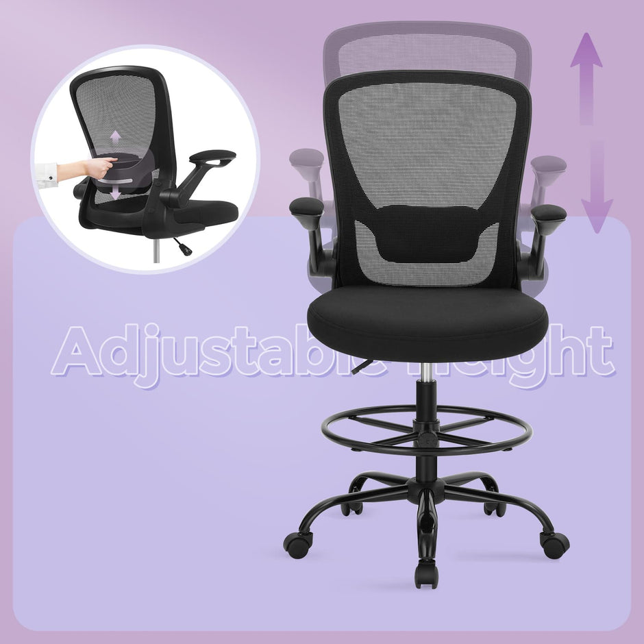 Ergonomic Mesh Office Chair – Black – Adjustable Lumbar Support and Flip-up Armrests