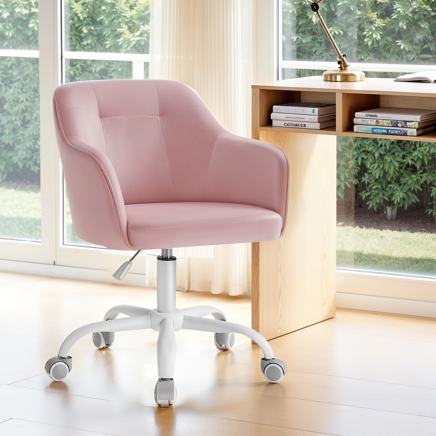 Office Chair – Cotton-Linen Fabric – Pink – Adjustable Height with Armrests